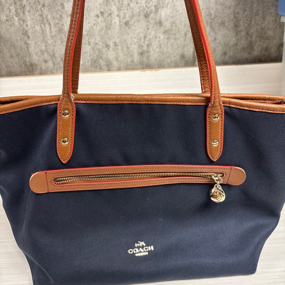 Coach Blue and Tan Structured Tote Bag